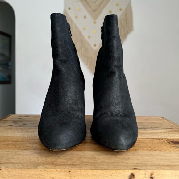 Corso Como Black Oiled Leather Pointy Toe Wedge Mob Wife Ankle Boots Size 10 - Picture 3 of 16